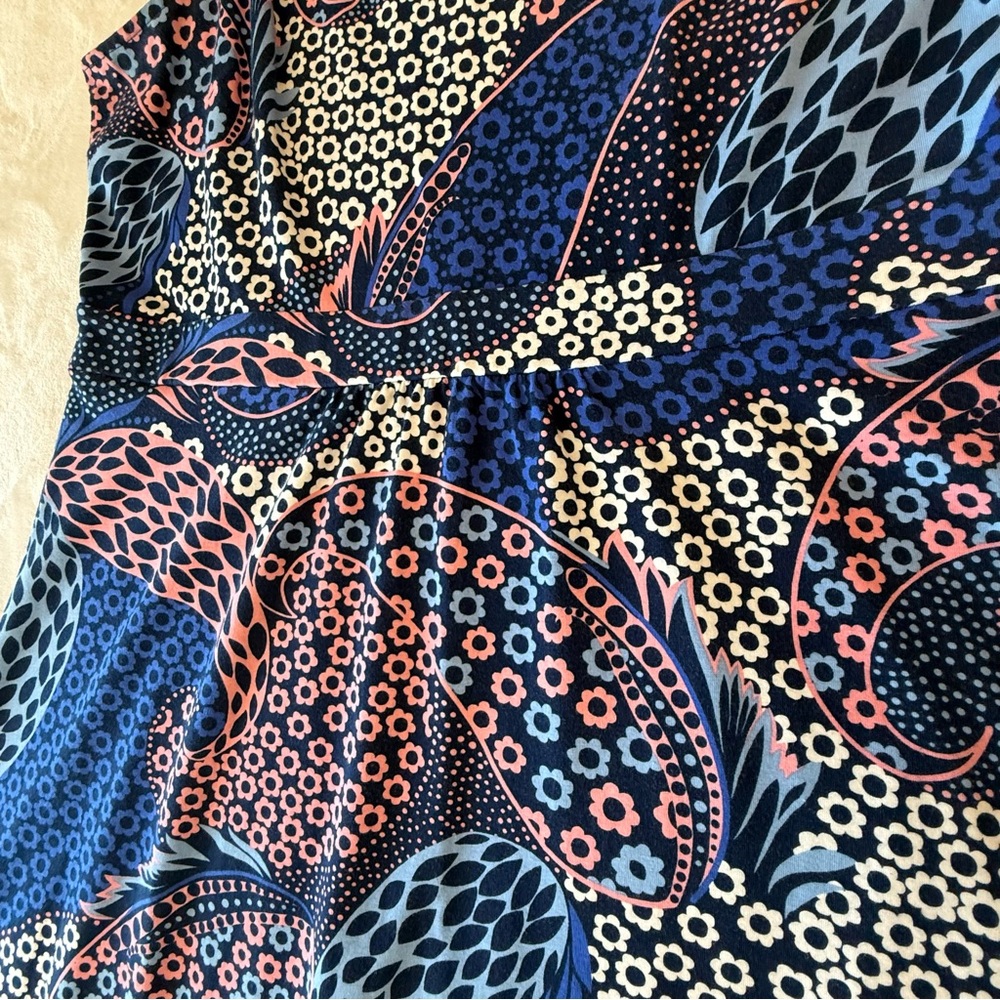 Talbots Petite Blue Pink Pailsley Fit & Flare Stretch Sleeveless Maxi Dress - Picture 9 of 13